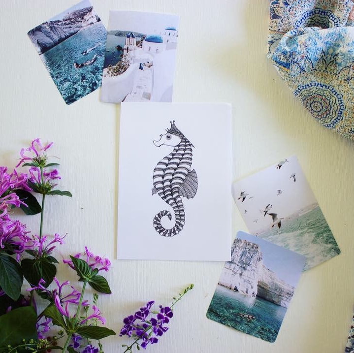Sea horse gift card that was inspired by the ocean 
