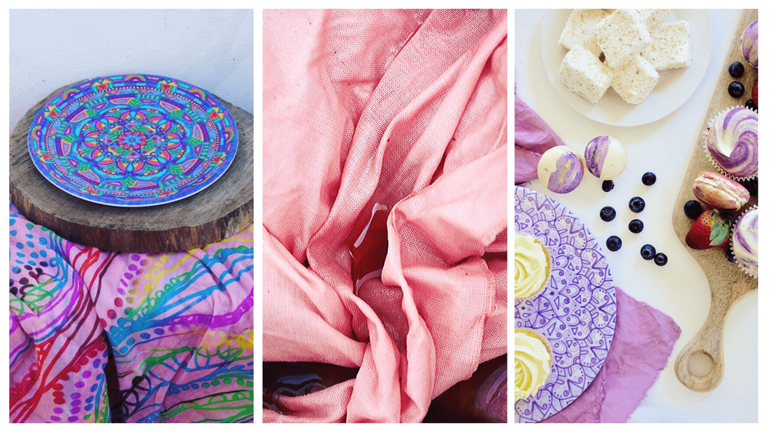 Beautiful and colourful tablecloths made from fair trade materials and styled with mandala plates